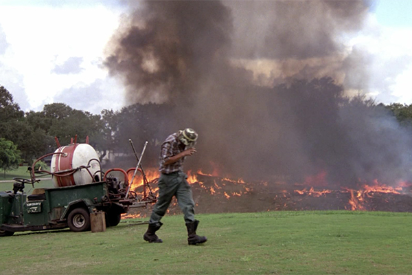 The golf course on fire after Carl's explosion